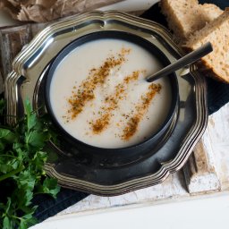 Creamy and smooth harissa spiced cauliflower soup